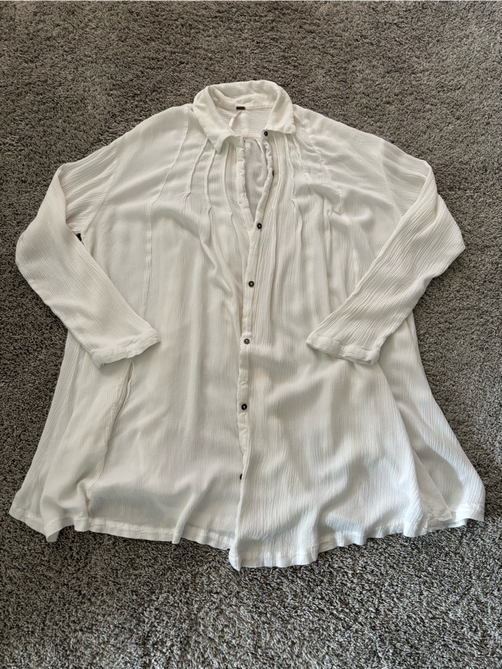 Free People Oversized Boho Button Down Tunic White Shirt/Dress Womens Size S